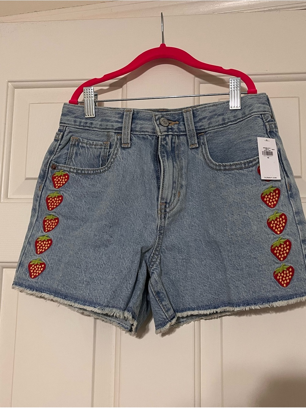 Old Navy Kids Light Blue Denim Shorts with Strawberry Embroidery 14